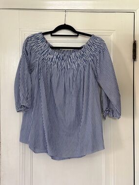 Tuckernuck / Do+Be Place Navy & White Striped Off-Shoulder Tunic